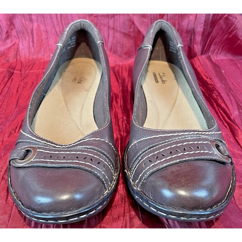 Womens Clarks Collection Brown Leather Slip On Flats Espadrille Shoes sz 10M - Picture 4 of 8